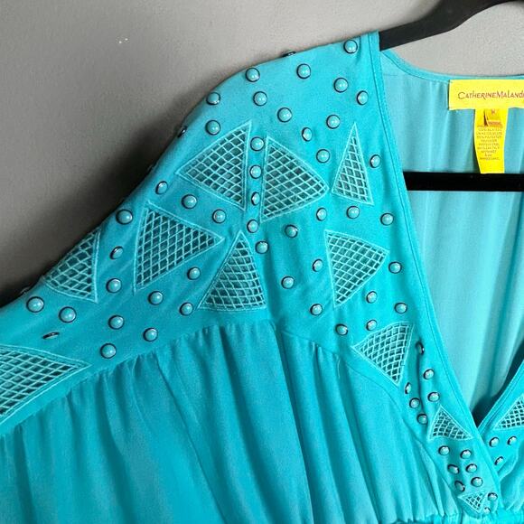 Catherine Malandrino kimono Dress Medium VTG Designer Studded FLAW Blue Silk Y2K - Picture 8 of 13